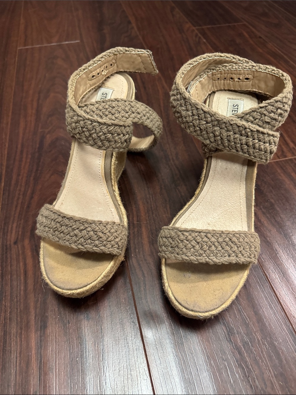 Steve Madden Braided Tan Espadrille Wedge Sandals - Picture 3 of 7